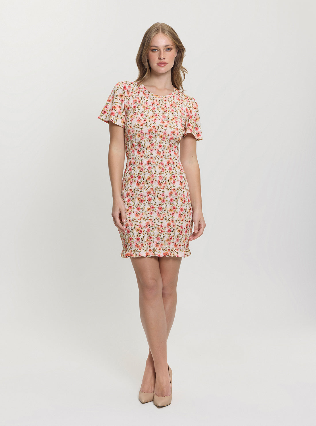 GUESS Womens Floral Multi Claire Smock Mini Dress W5GK34KCSA2 Full View