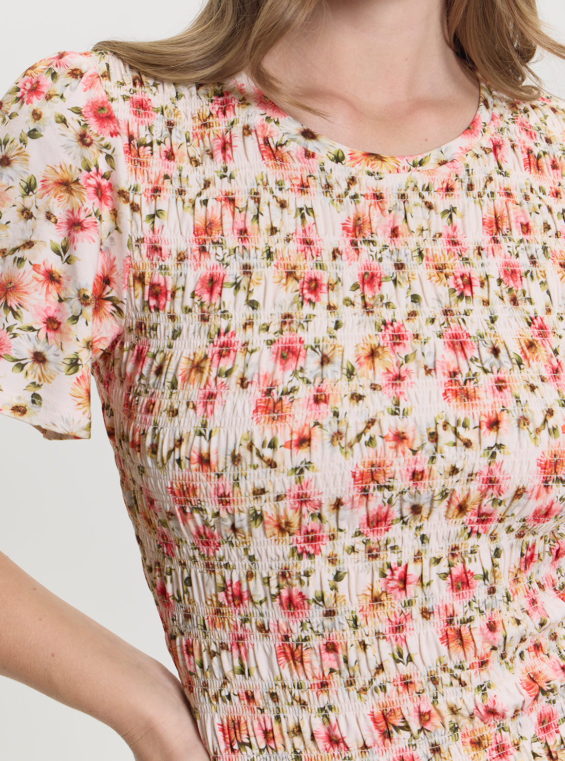 GUESS Womens Floral Multi Claire Smock Mini Dress W5GK34KCSA2 Detail View