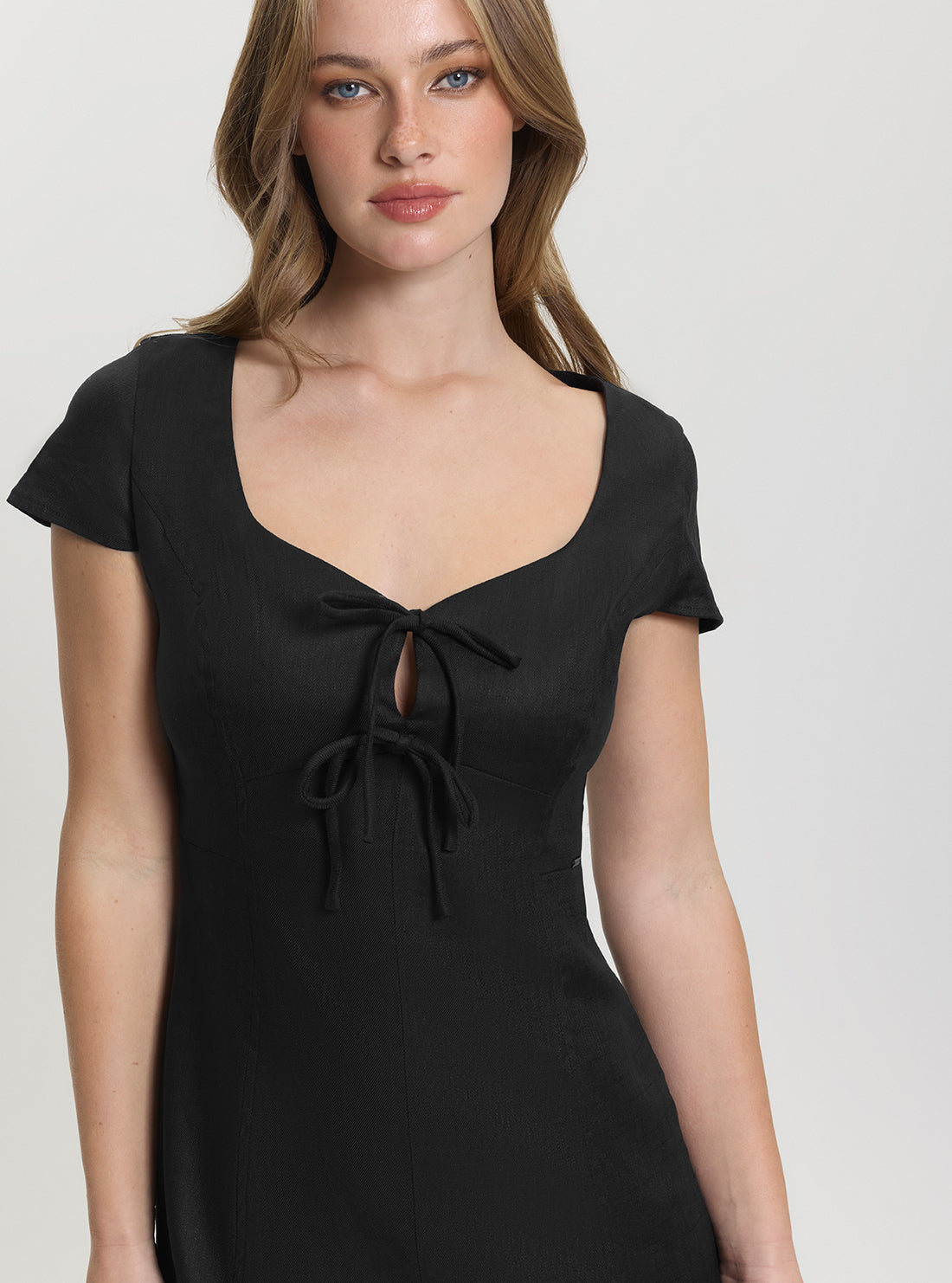 GUESS Womens Black Isabeau Bows Mini Dress W5GK41WH5L2 Front View