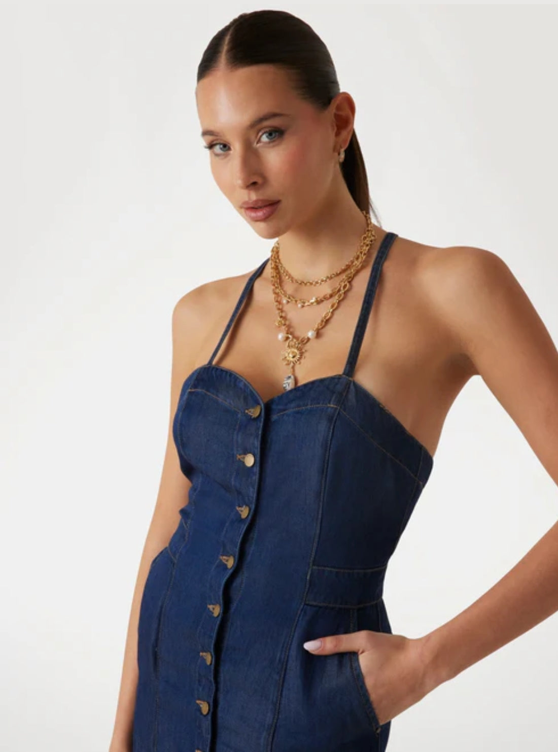 GUESS Womens Blue Edna Denim Midi Dress W5GK43D5N61 Front View