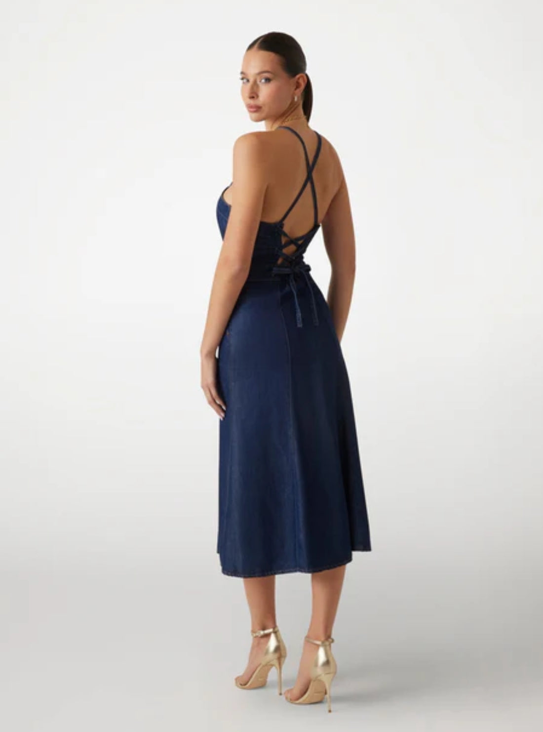 GUESS Womens Blue Edna Denim Midi Dress W5GK43D5N61 Back View