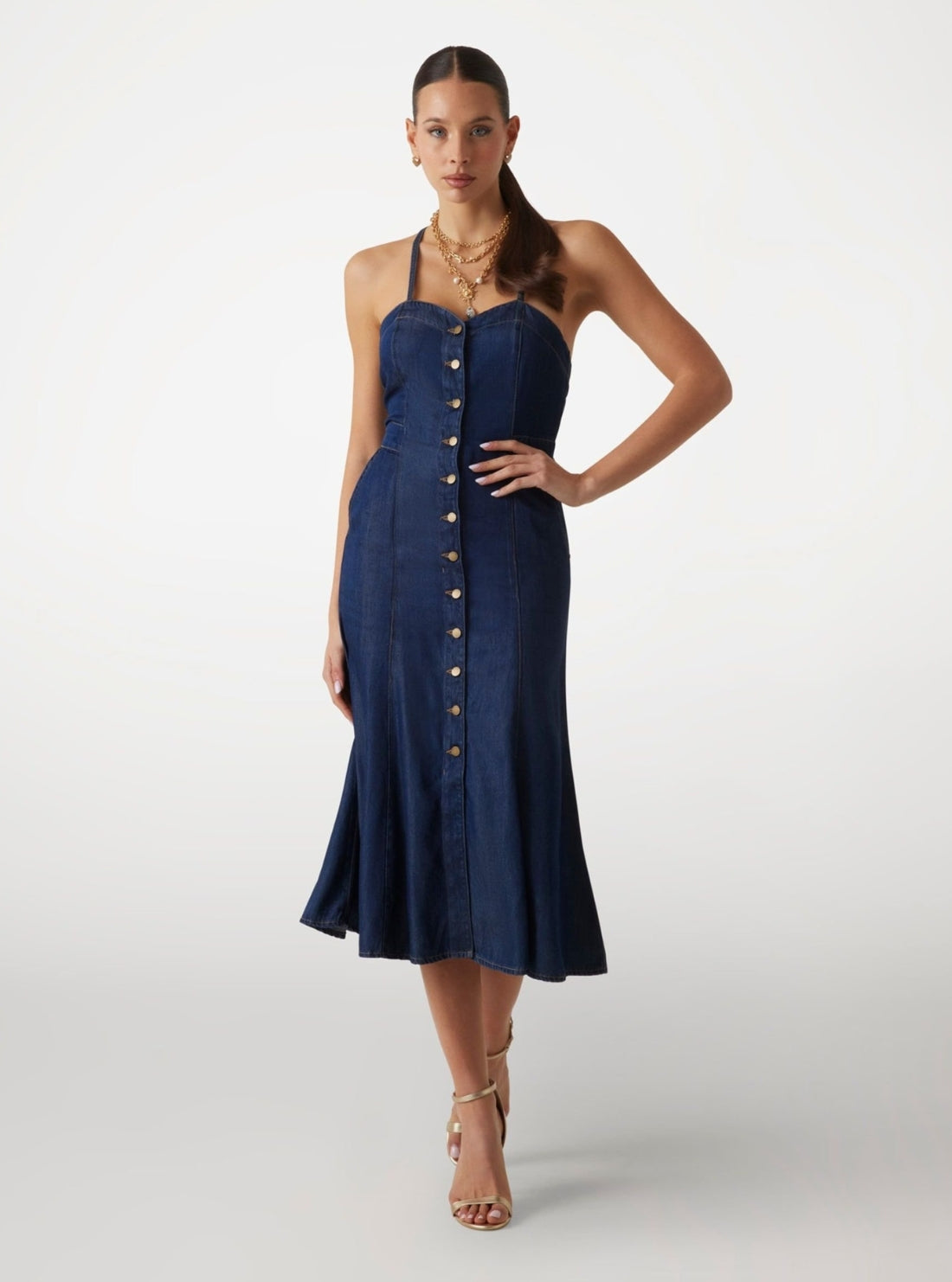 GUESS Womens Blue Edna Denim Midi Dress W5GK43D5N61 Front View