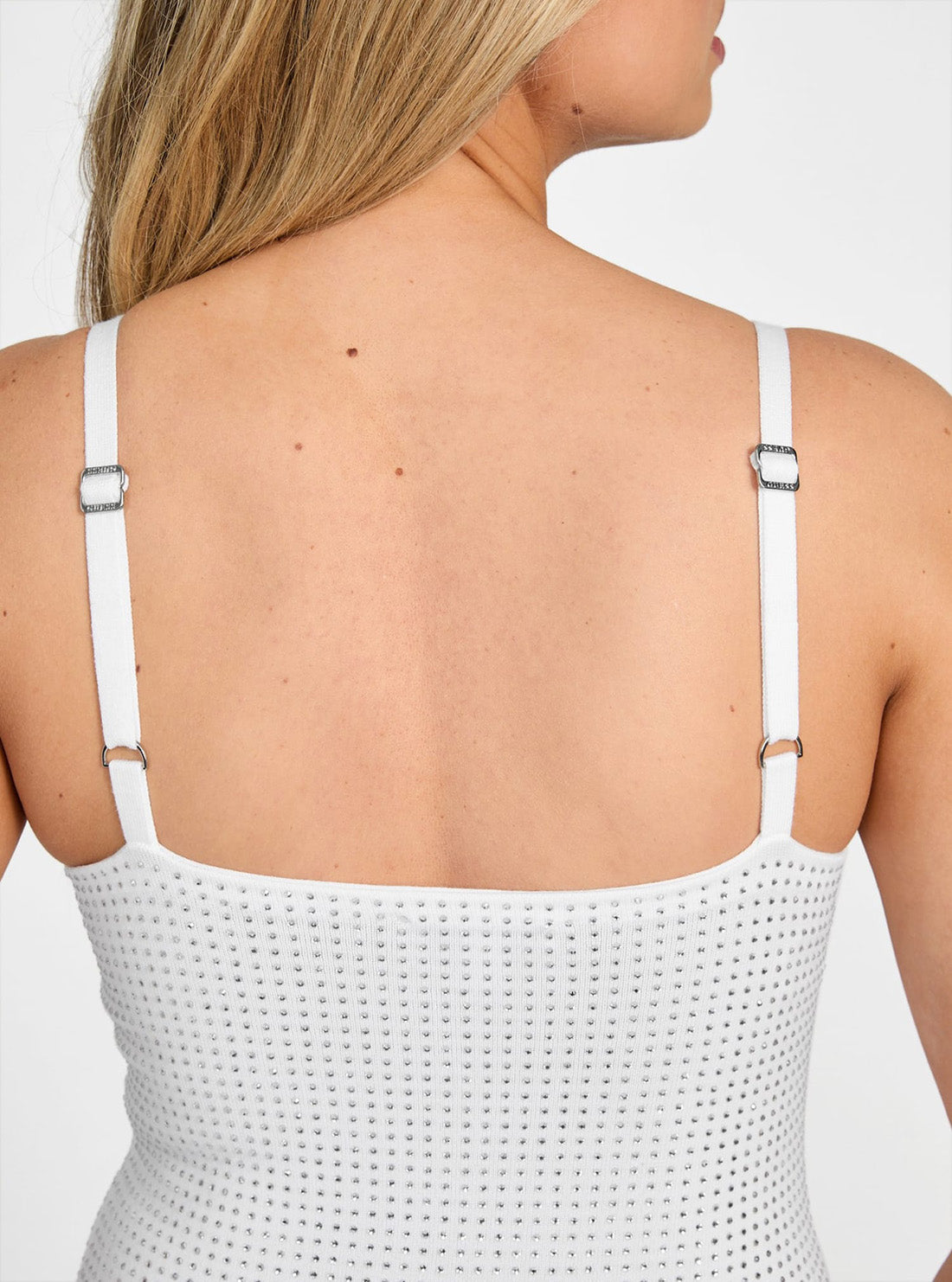 GUESS Womens White Khloe Rhinestones Mini Dress W5GK45Z3MN2 Detail View