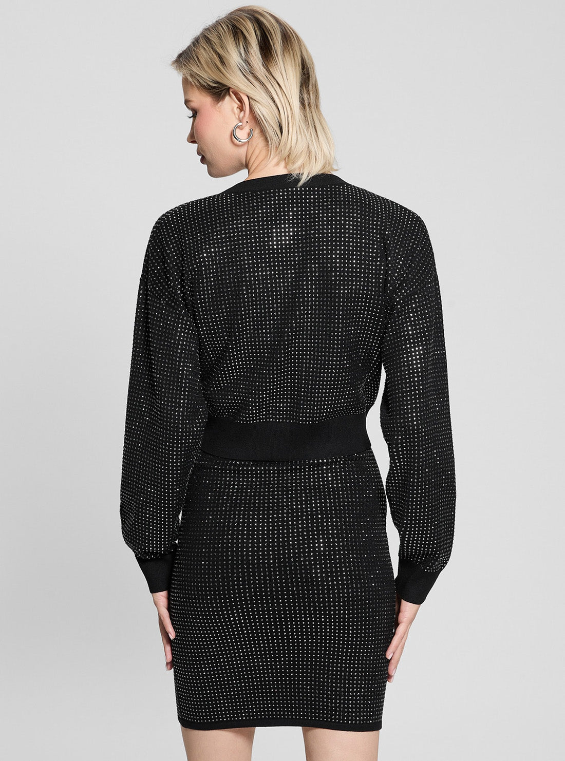 GUESS Womens Black Khloe Rhinestones Mini Dress W5GK45Z3MN2 Back View