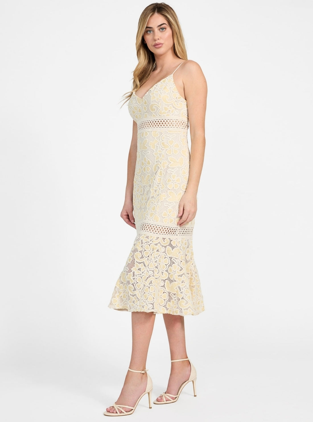 GUESS Womens Yellow Multi Clarise Lace Dress W5GK54WHEP0 Side View