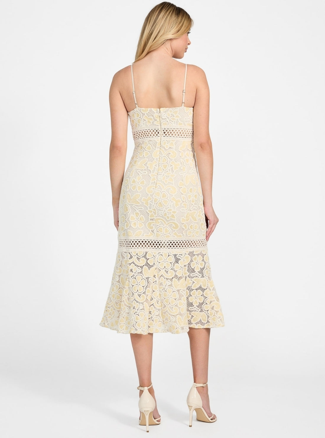 GUESS Womens Yellow Multi Clarise Lace Dress W5GK54WHEP0 Back View