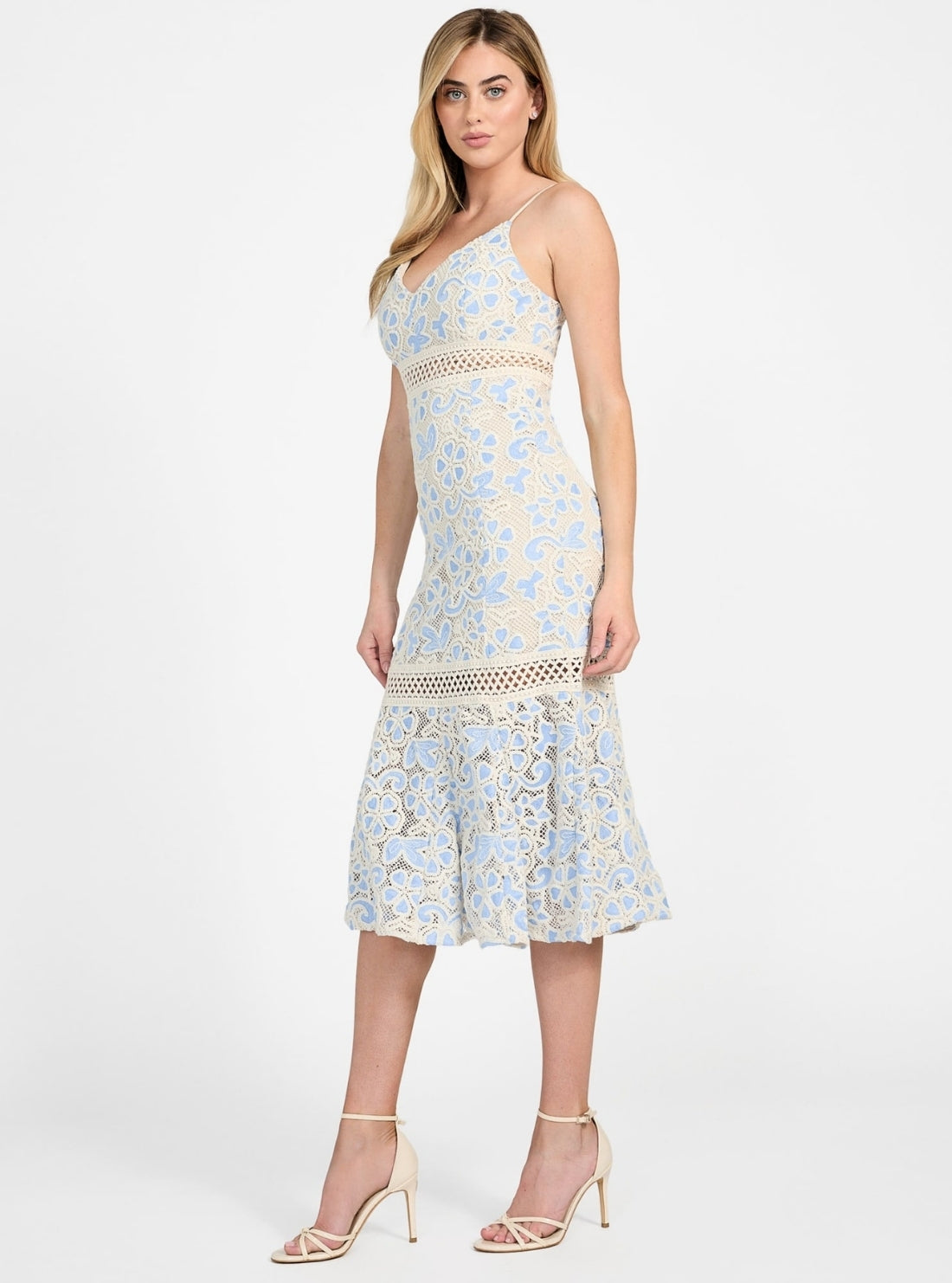 GUESS Womens Blue Multi Clarise Lace Dress W5GK54WHEP0 Side View