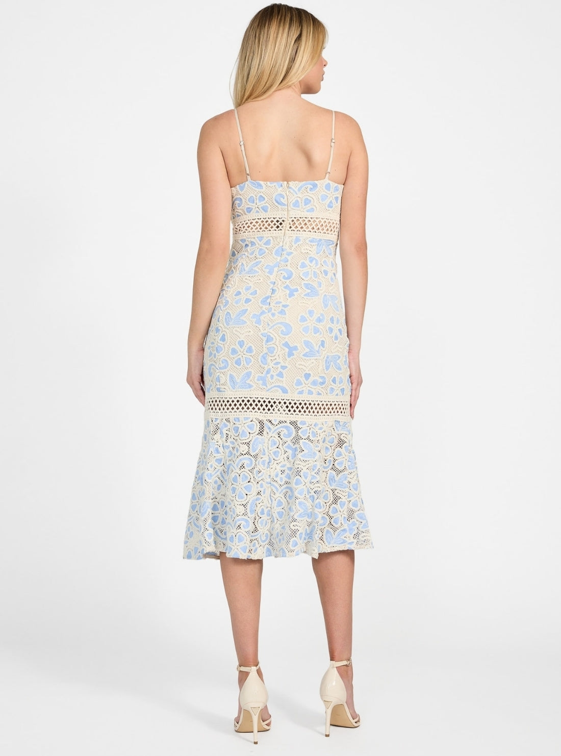 GUESS Womens Blue Multi Clarise Lace Dress W5GK54WHEP0 Back View