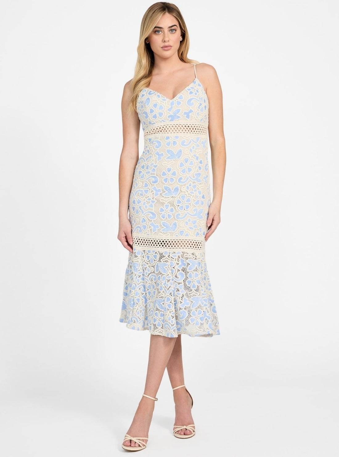 GUESS Womens Blue Multi Clarise Lace Dress W5GK54WHEP0 Front View