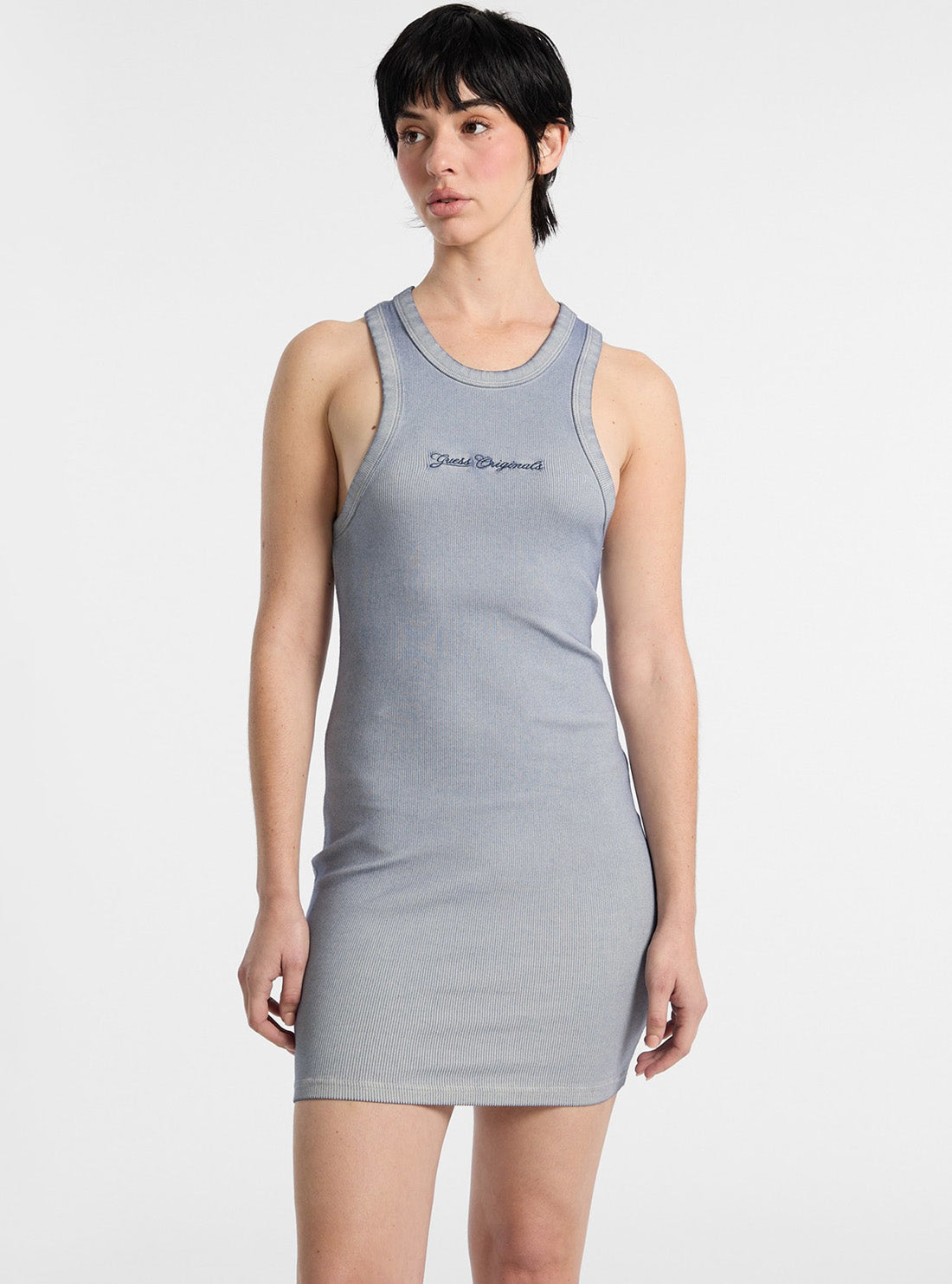 Guess Original Blue Racer Tank Mini DressW5GK58KCTT1 Front View 