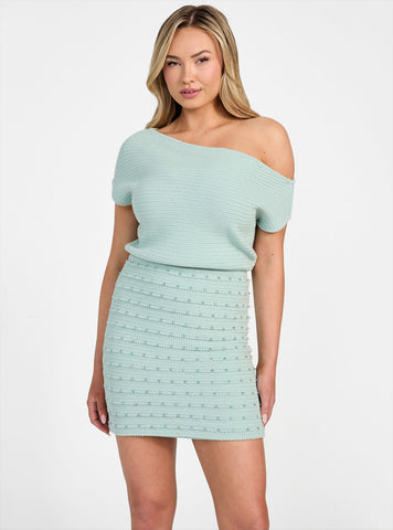 GUESS Womens Green Natalia Beaded Crochet Knitted Dress W5GK68Z2YL1 Front View