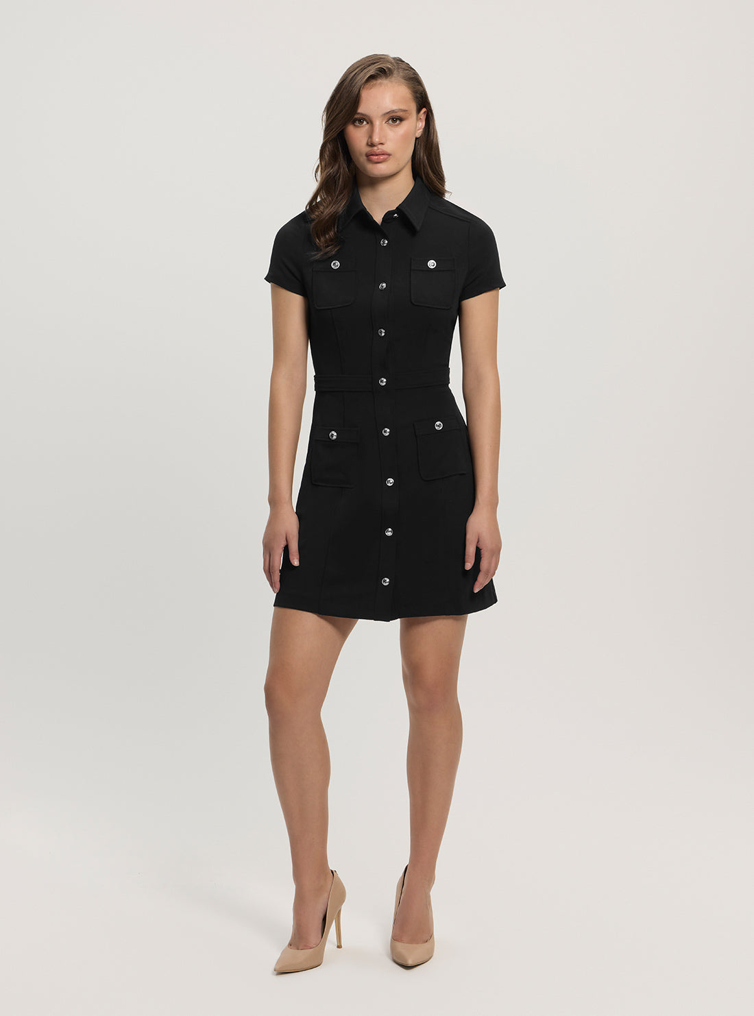 GUESS Women Black Elastic Elora Pockets Mini Dress W5GK70KCBO2 Full View