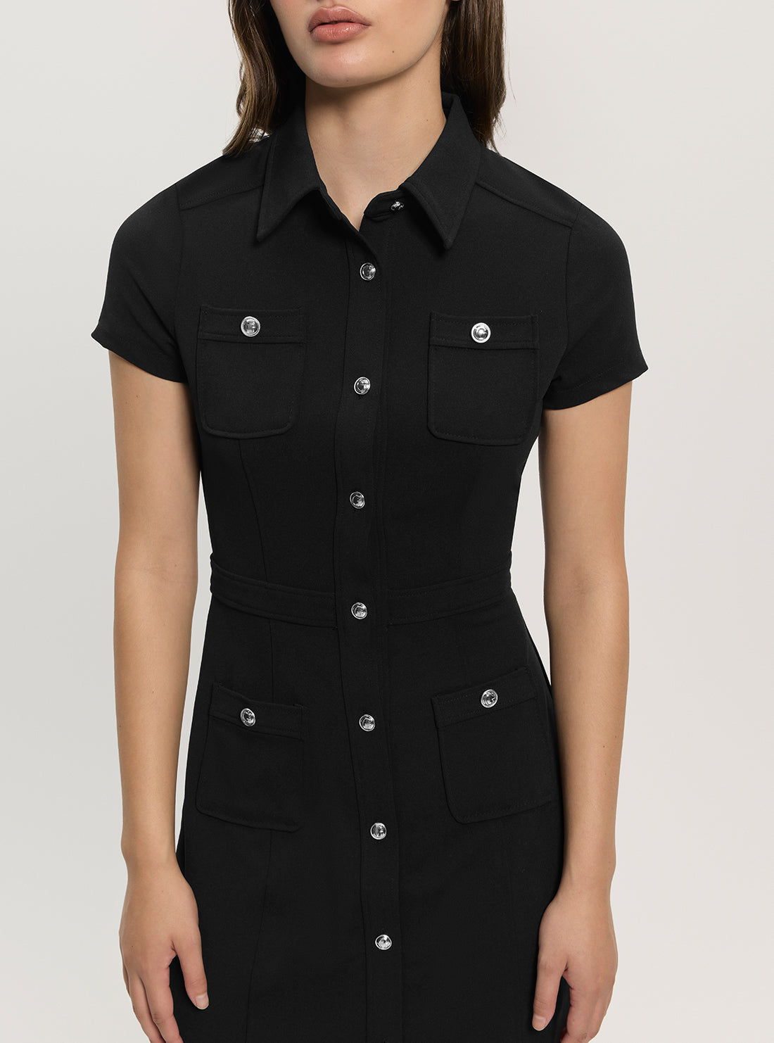 GUESS Women Black Elastic Elora Pockets Mini Dress W5GK70KCBO2 Detail View