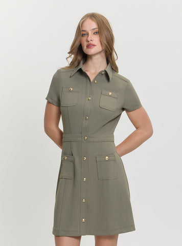 GUESS Womens Green Elora Pockets Mini Dress W5GK70KCBO2 Front View