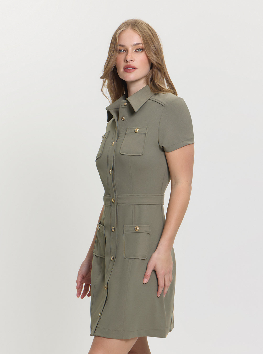 GUESS Womens Green Elora Pockets Mini Dress W5GK70KCBO2 Side View