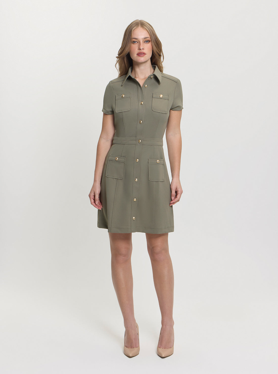 GUESS Womens Green Elora Pockets Mini Dress W5GK70KCBO2 Full View