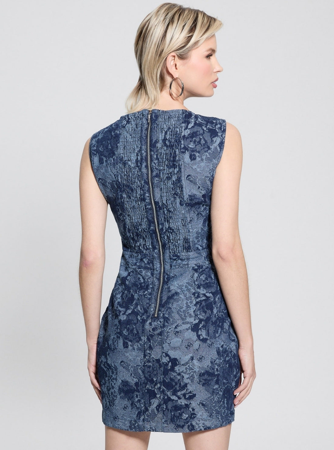 GUESS Womens Blue Eden Jacquard Mini Denim Dress W5GK73D5O70 Back View