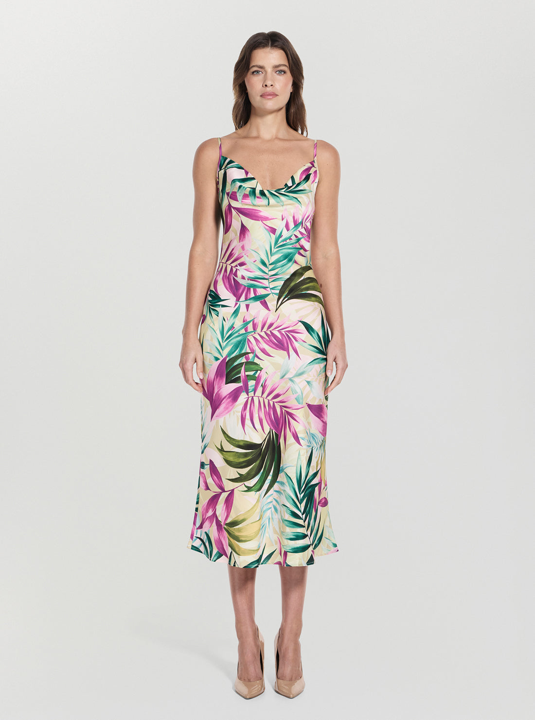 GUESS Womens Multi Tropical Print New Akilina Midi Dress W5GK85WH9C2 Full View_2