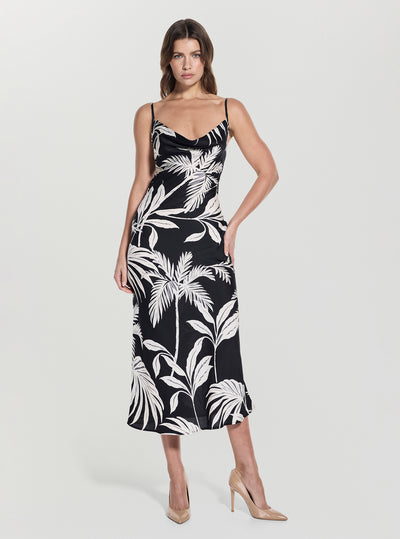 GUESS Womens Black Print New Akilina Midi Dress W5GK85WH9C2 Front View