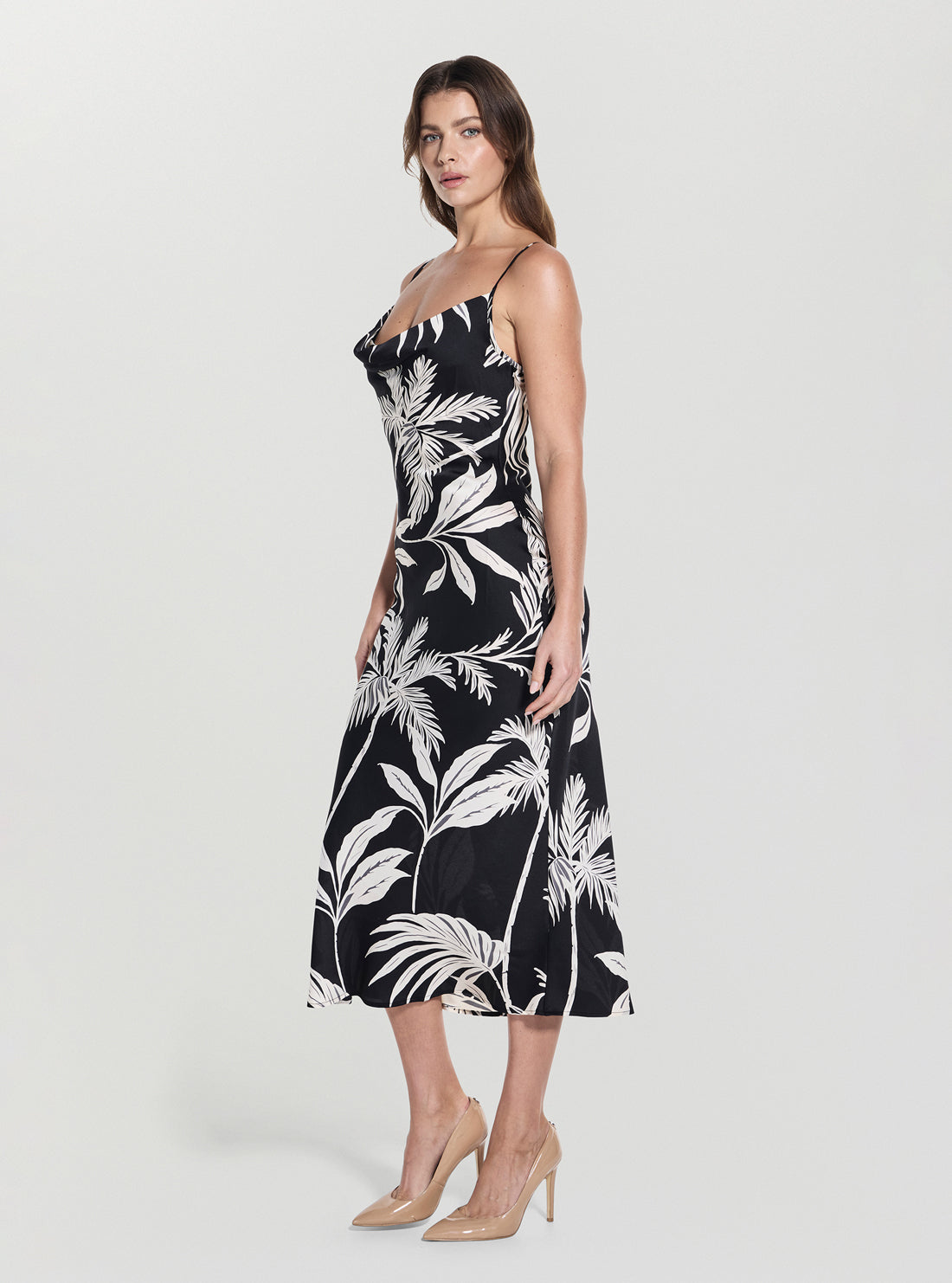 GUESS Womens Black Print New Akilina Midi Dress W5GK85WH9C2 Full Side View