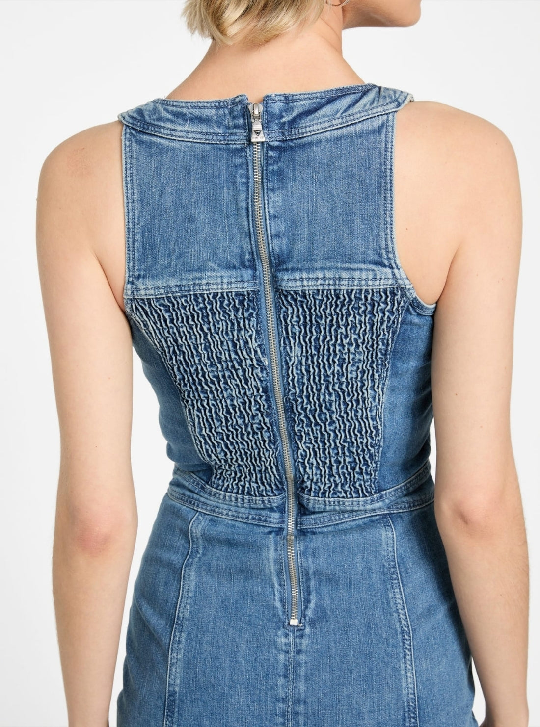 GUESS Women's Blue Lisbeth Mini Denim Dress W5GK93D4H7C Back Detail View