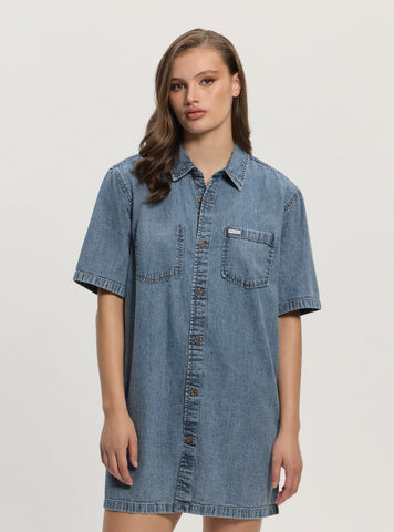 Guess Jeans Oversize Shirt Denim Dress W5GK99D5M81 Front View