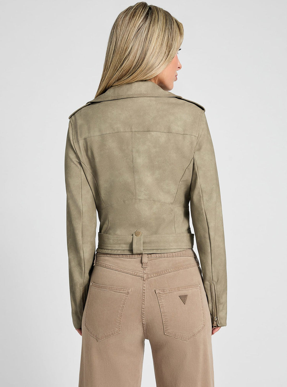 GUESS Womens Green Concetta Biker Jacket W5GL30WHA90 Back View