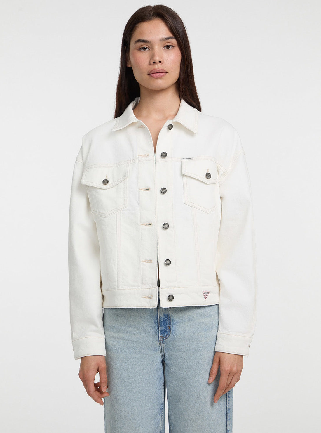 Guess Jeans White Oversize Trucker Jacket W5GN56D5M62 Front View