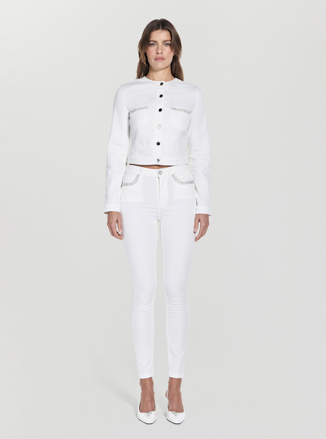 GUESS Womens White Juliana Denim Jacket W5GN68D5N71 Full view