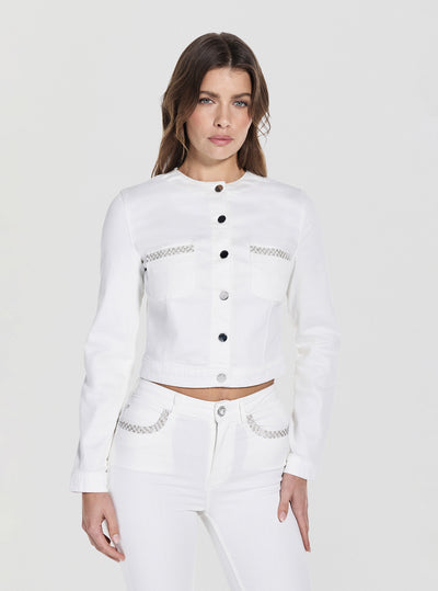 GUESS Womens White Juliana Denim Jacket W5GN68D5N71 Front View