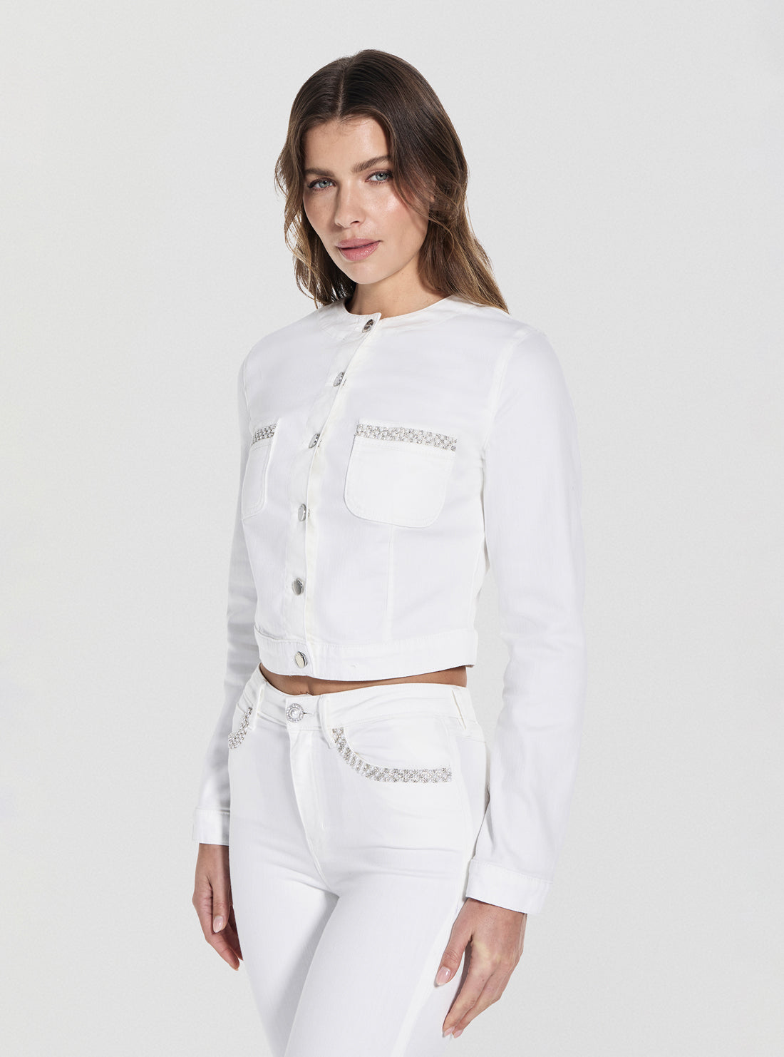 GUESS Womens White Juliana Denim Jacket W5GN68D5N71 Side View