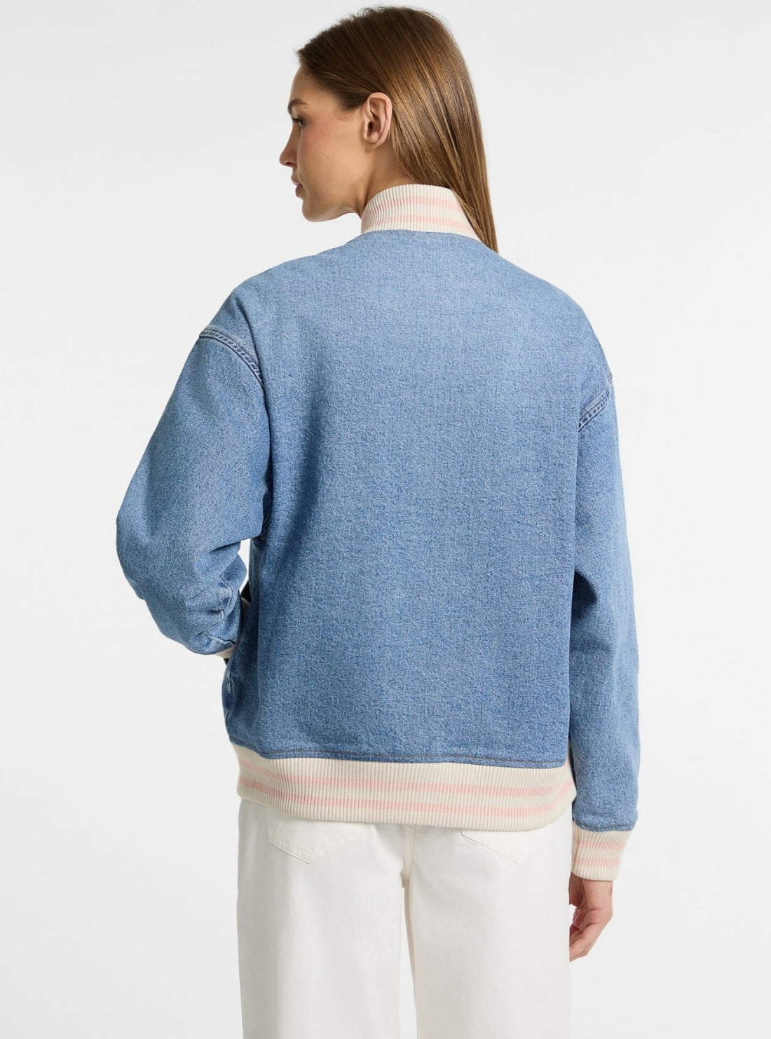 Guess Jeans Eco Blue Denim Varsity Jacket W5GN75D5M4A Back View