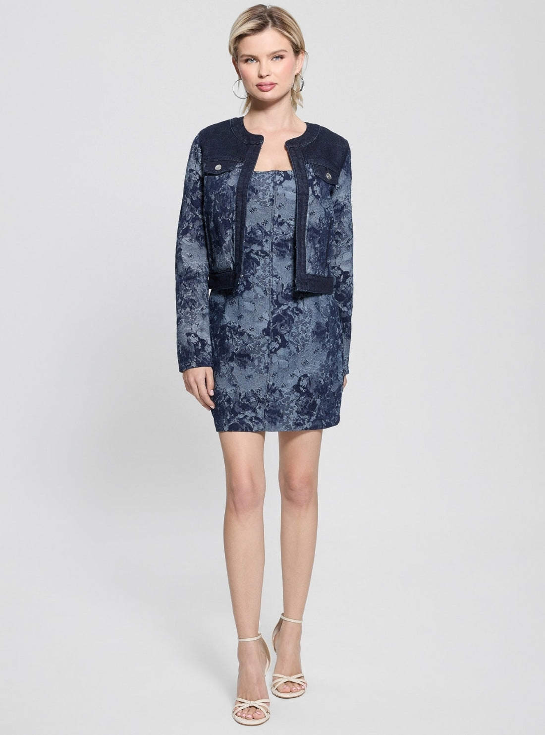 GUESS Womens Blue Finley Jacquard Denim Jacket W5GN79D5O70 Full View_2