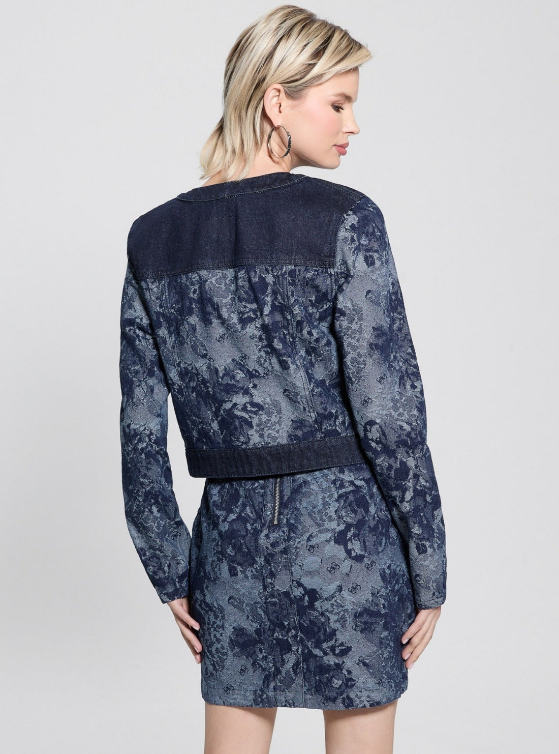 GUESS Womens Blue Finley Jacquard Denim Jacket W5GN79D5O70 Back View