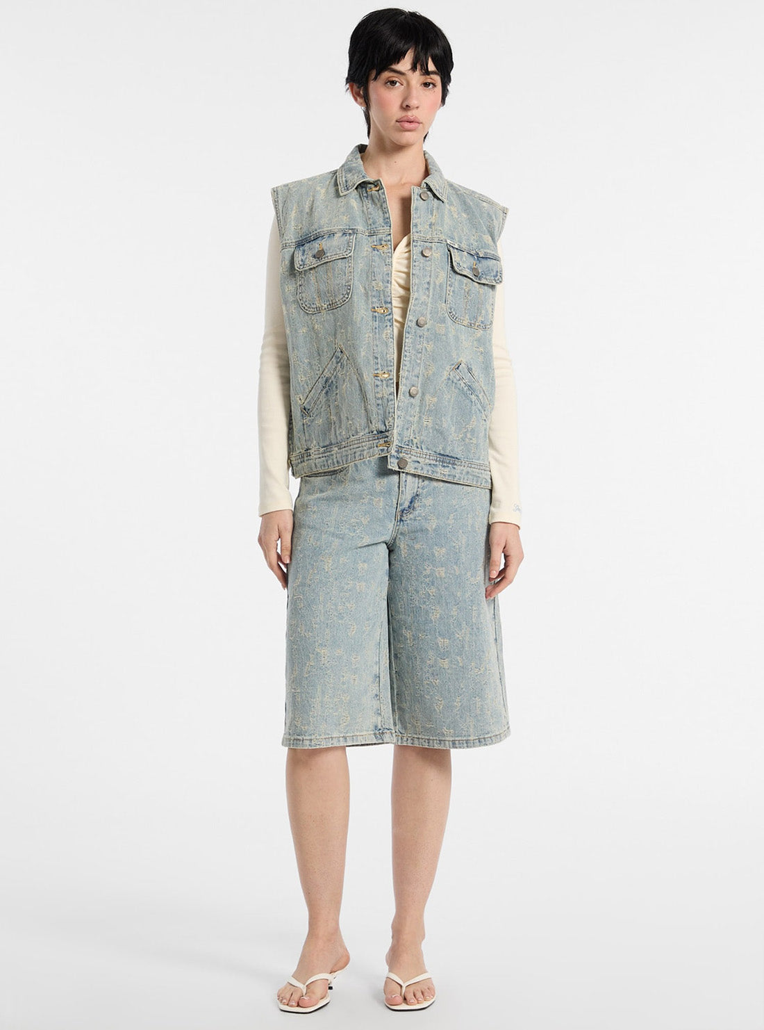 Guess Original Blue Denim Trucker Vest W5GN82D5OTA Full View