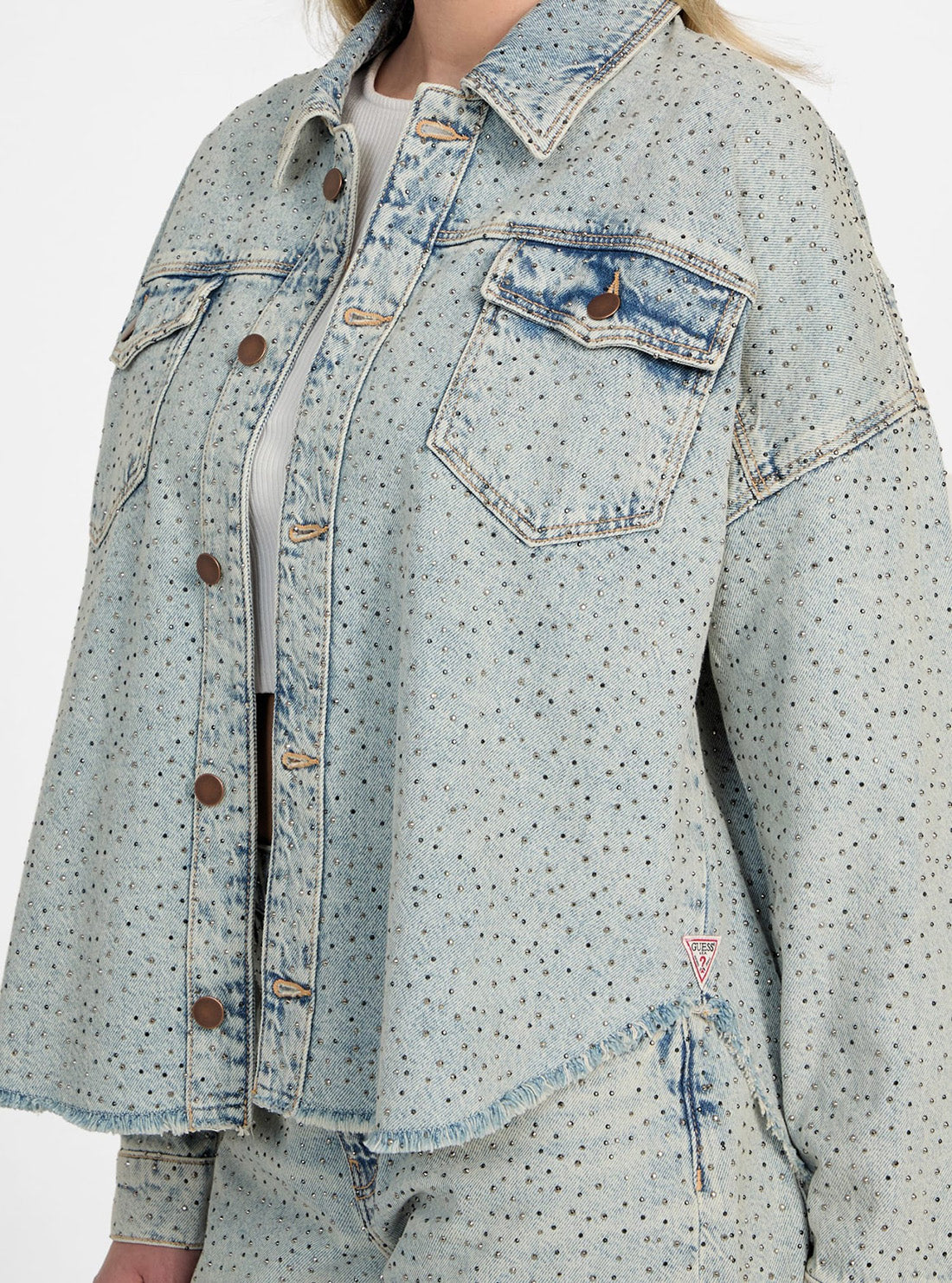 GUESS Womens Blue Denim Western Shacket W5GN90D5LQ2 Detail View