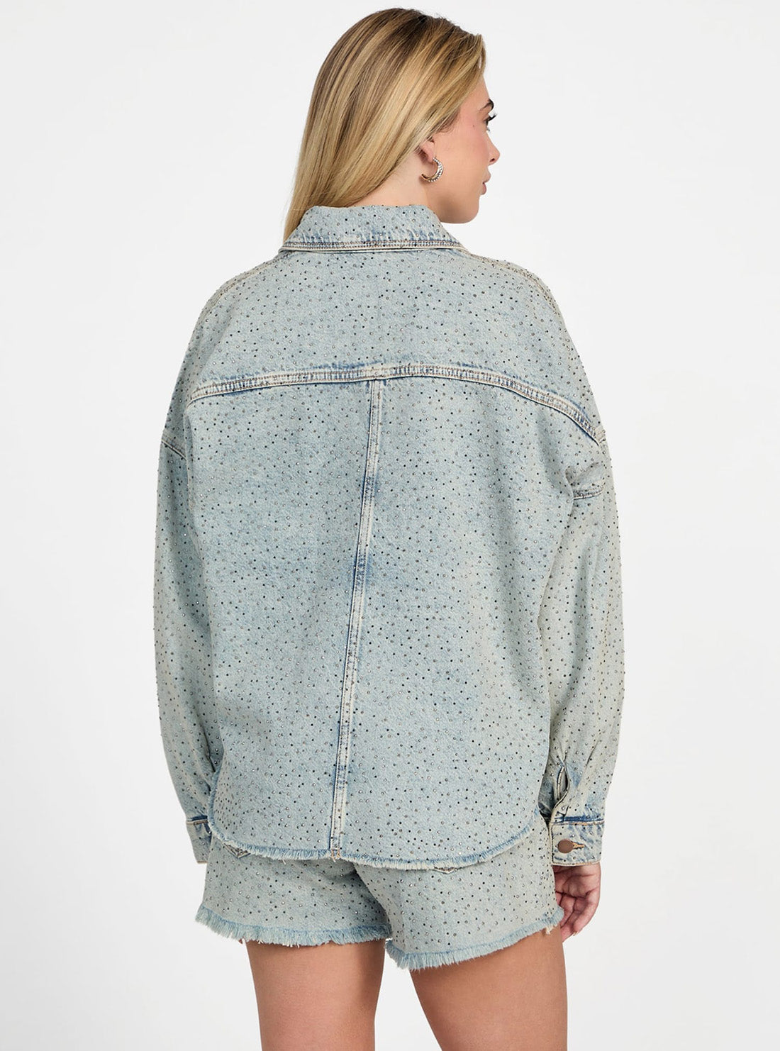 GUESS Womens Blue Denim Western Shacket W5GN90D5LQ2 Back View