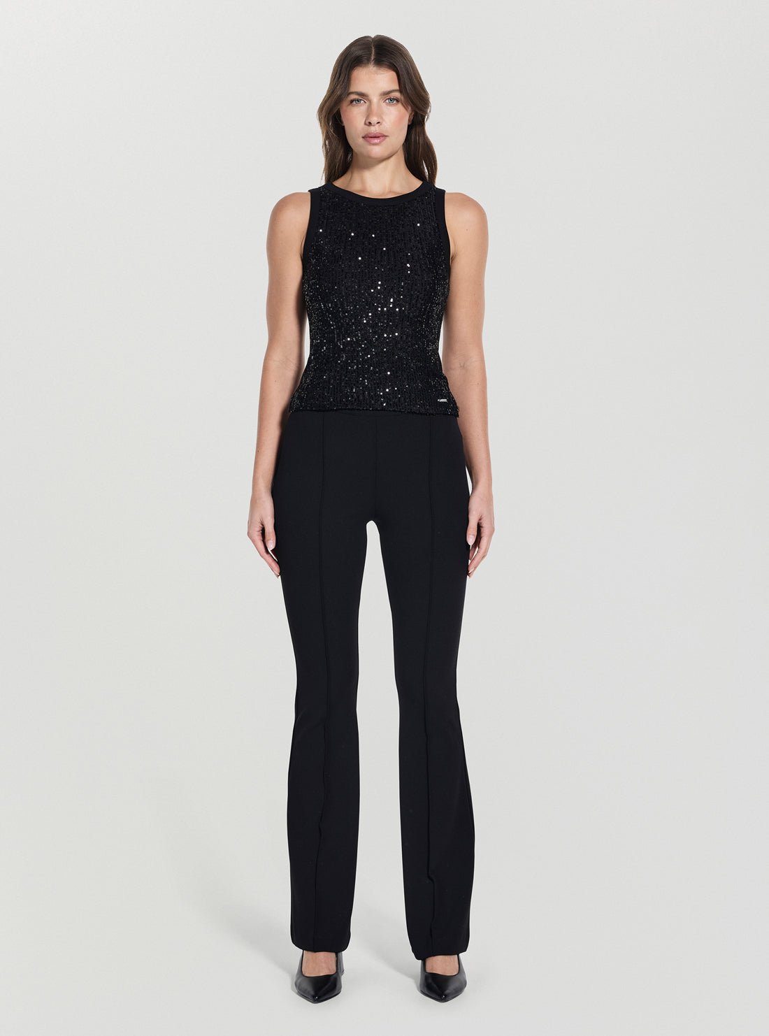 GUESS Womens Black Alexia Sequins Tank Top W5GP06KCS10 Full View_2