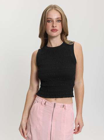 GUESS Womens Black Claire Smock Tank Top W5GP17KCSA2 Front View