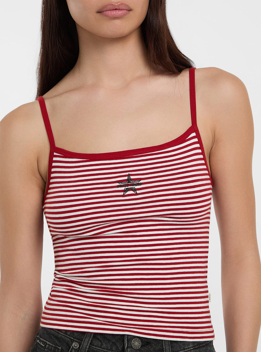 Guess Jeans Red Striped Star Tank Top W5GP35KCIE1 Detail View