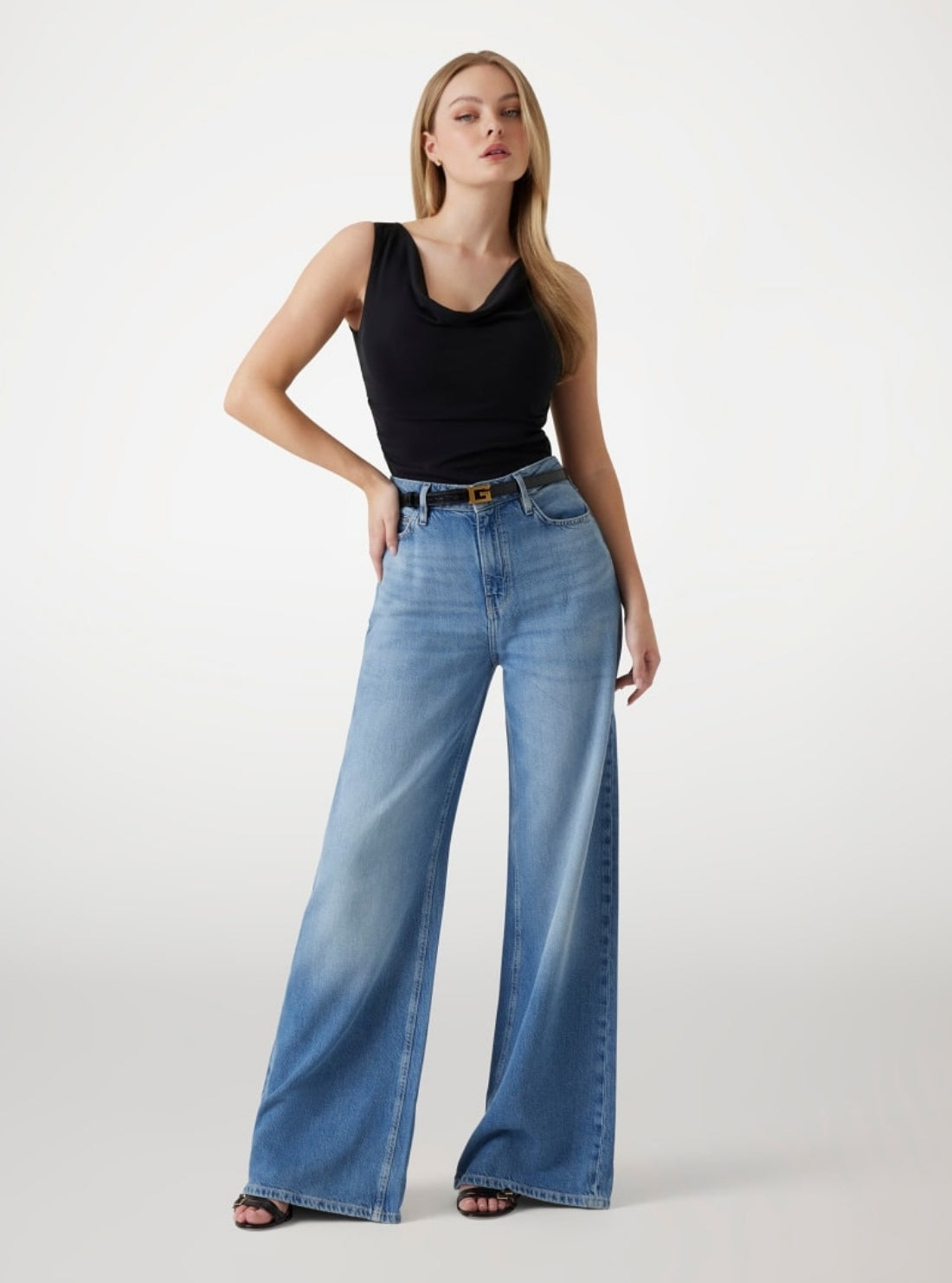 GUESS Womens Black Cowl Neck Rika Top W5GP39KCSZ2 Full View