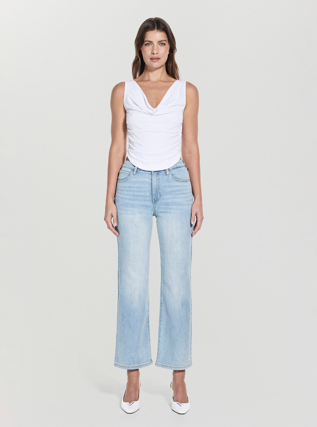 GUESS Womens White Cowl Neck Rika Top W5GP39KCSZ2 Full View_2