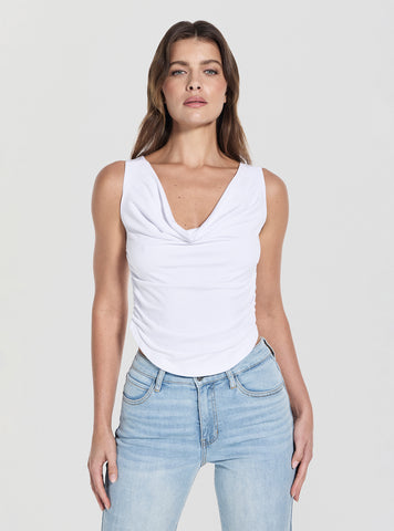 GUESS Womens White Cowl Neck Rika Top W5GP39KCSZ2 Front View