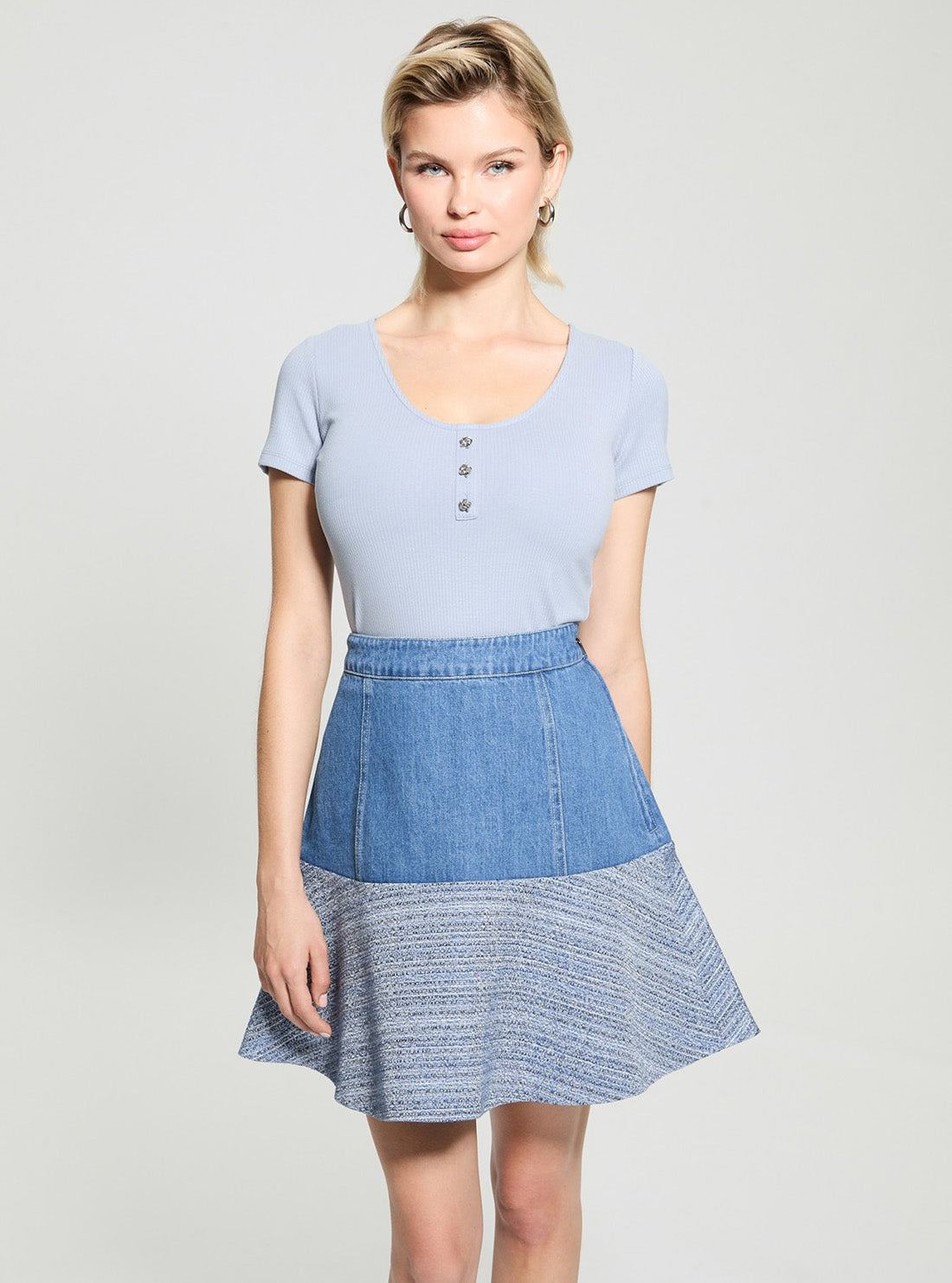 GUESS Womens Blue Sandwash Rib Karina T-Shirt W5GP43KCTC2 Front View_2