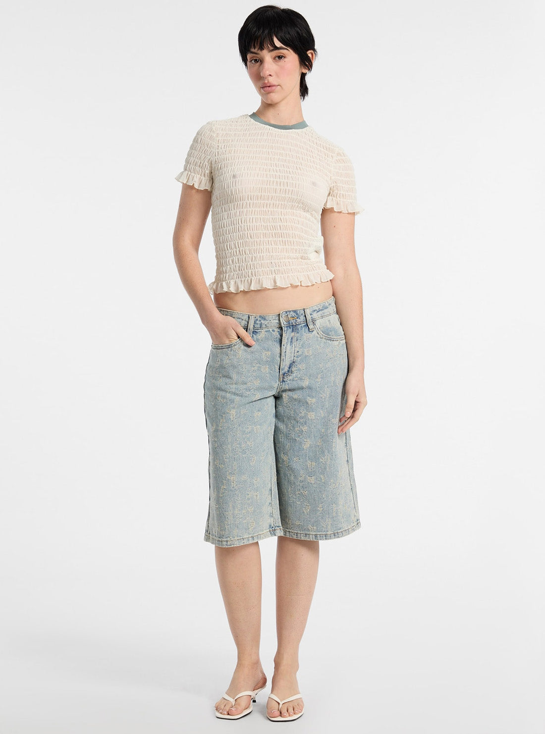 Guess Original Beige Go Smocked Mesh Tee W5GP51KBBF2 Full View