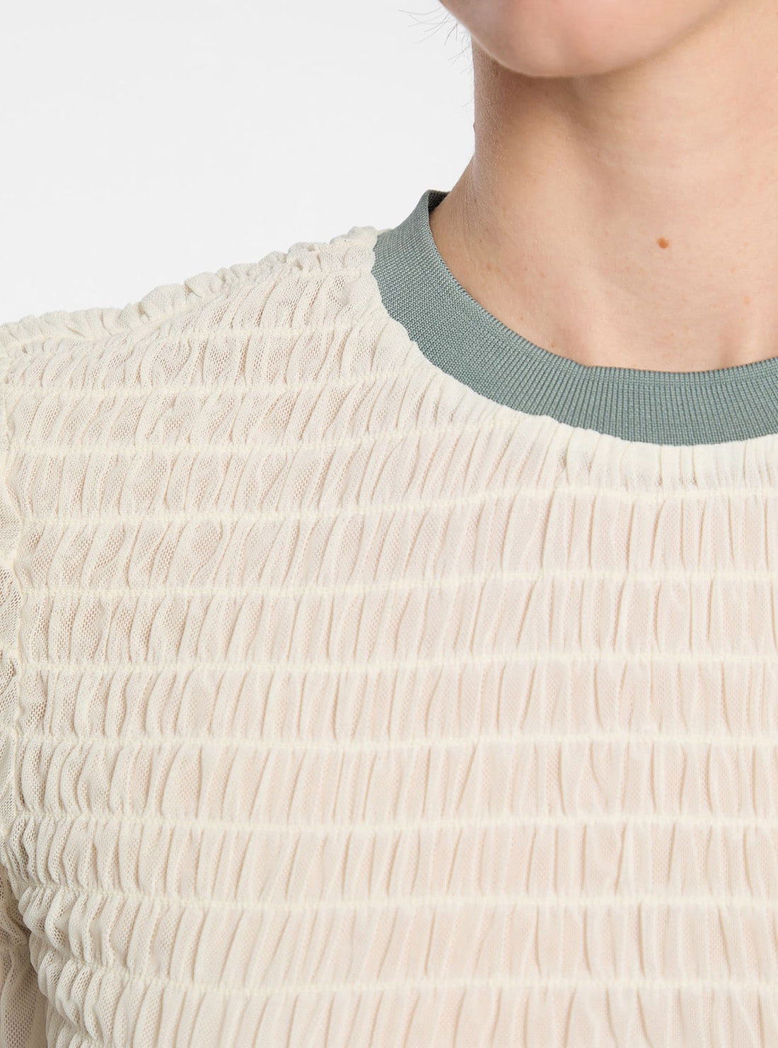 Guess Original Beige Go Smocked Mesh Tee W5GP51KBBF2 Detail View