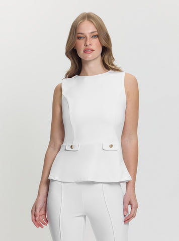 GUESS Womens White Sleeveless Ambre Peplum Top W5GP54KCBO2 Front View