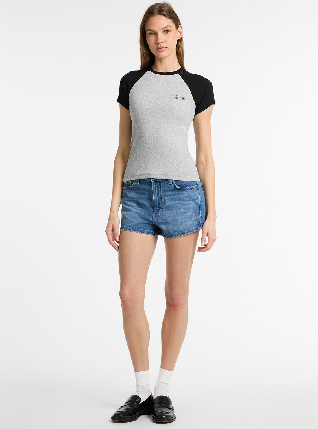 Guess Jeans Grey Raglan Embroidered Slim T-Shirt W5GP61KA0H1 Full View