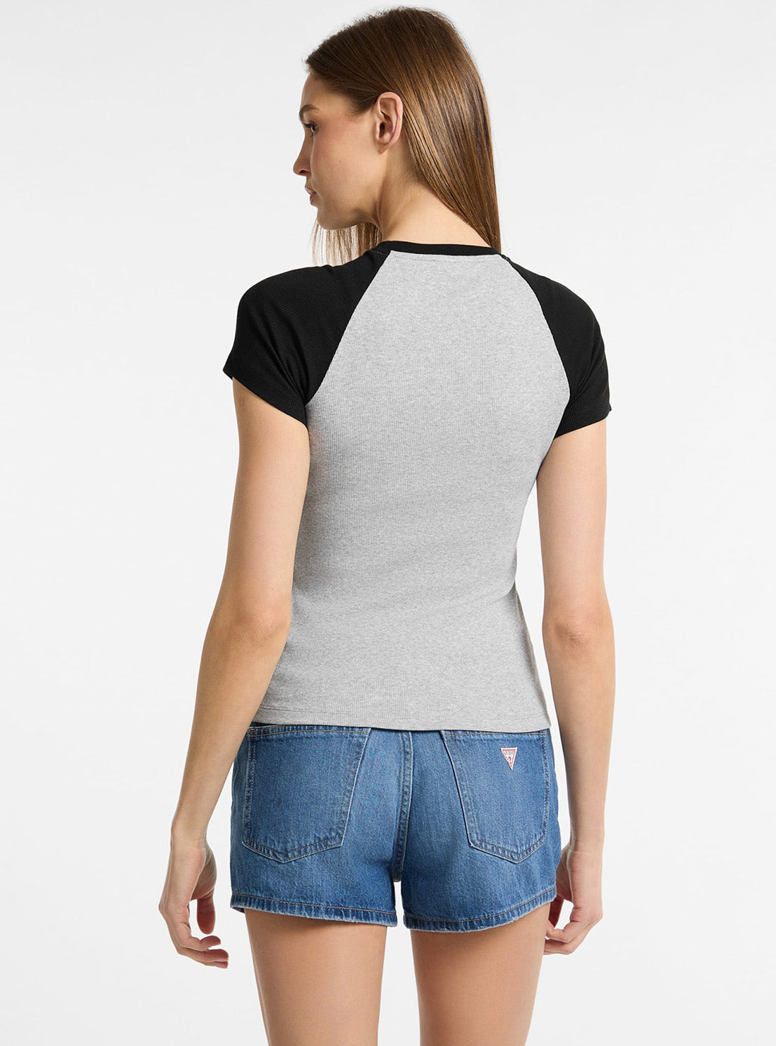 Guess Jeans Grey Raglan Embroidered Slim T-Shirt W5GP61KA0H1 Back View 