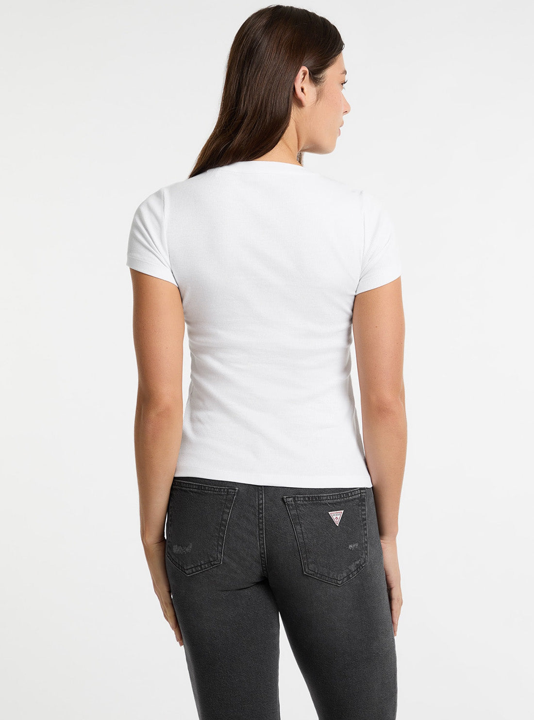 Guess Jeans White Embroidered Slim Knit Top W5GP62KA0H1 Back View